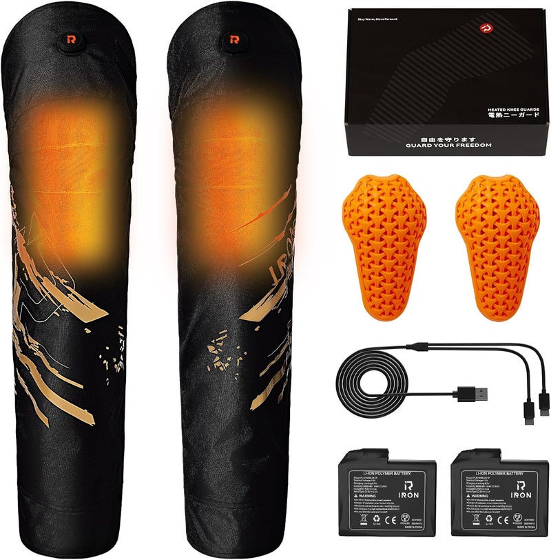 RIDEIRON وسادات ركبة دراجة نارية مدفأة، هدايا دراجات نارية للرجال، وقت التسخين 6-10 ساعات، معدات حماية من المستوى 2 للدراجات الرباعية، التزلج، وركوب الثلوج - Image 1